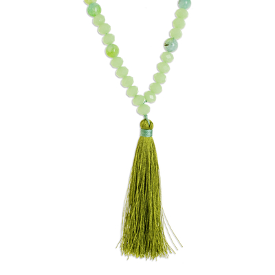 Handmade Agate and Crystal Beaded Aqua Long Tassel Necklace