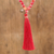 Collar largo con borlas y cuentas - Collar de borla largo rojo con cuentas de cristal y ágata hecho a mano