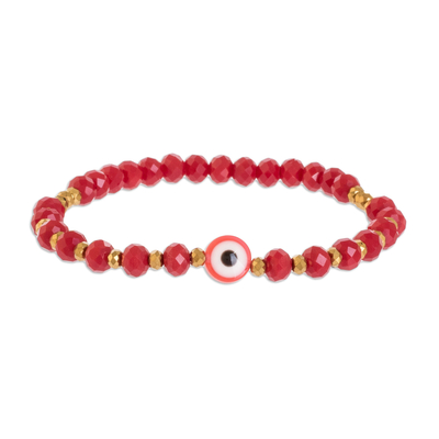 Handmade Crystal Beaded Red Stretch Bracelet from Costa Rica