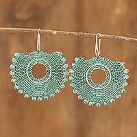 Glass beaded dangle earrings, 'Delight in Aqua' - Aqua Green Glass Beaded Dangle Earrings from Costa Rica