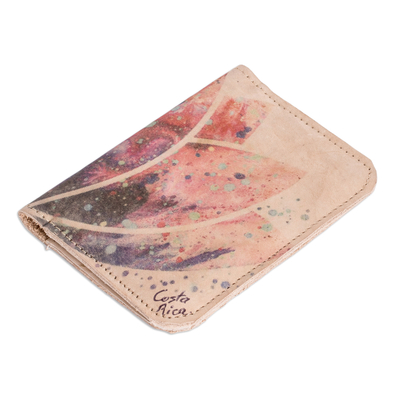 Printed leather passport holder, 'Delicate Lotus Flower' - Passport Holder Handcrafted with Leather in Costa Rica
