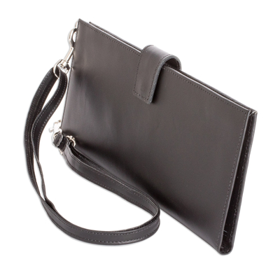 Leather wallet, 'Family Tradition in Black' - Handcrafted Black Leather Wallet from Costa Rica