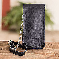 Leather cellphone wallet, 'Handy Elegance in Navy' - Handcrafted Navy Leather Cellphone Wallet from Costa Rica