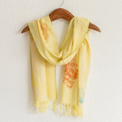 Hand-painted cotton scarf, Leaf Fancy