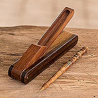 Mahogany pen and holder, 'Timeless Utility' - Handmade Costa Rican Reclaimed Mahogany Wood Pen and Holder