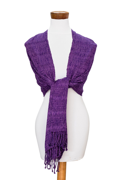 Cotton shawl, 'Textured Purple' - Guatemalan Hand-woven Hand-dyed 100% Cotton Purple Shawl