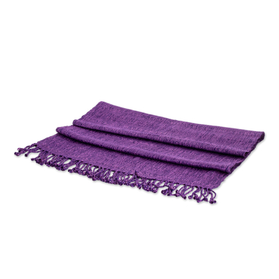 Cotton shawl, 'Textured Purple' - Guatemalan Hand-woven Hand-dyed 100% Cotton Purple Shawl