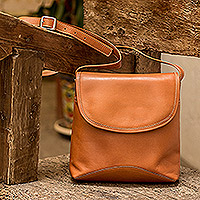 Leather shoulder bag, 'Feminine Style' - Costa Rican 100% Leather Shoulder Bag with Magnetic Snap