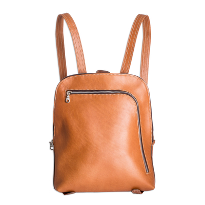 Leather backpack, 'Stroll Through the City' - 100% Leather Backpack with Zipper Accents from Costa Rica