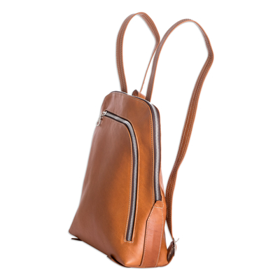 Leather backpack, 'Stroll Through the City' - 100% Leather Backpack with Zipper Accents from Costa Rica