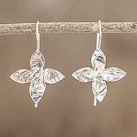 Sterling silver drop earrings, 'Flower Duet' - Costa Rican Handmade Sterling Silver Floral Drop Earrings