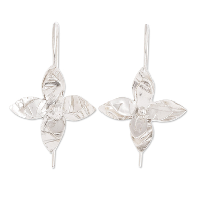Sterling silver drop earrings, 'Flower Duet' - Costa Rican Handmade Sterling Silver Floral Drop Earrings