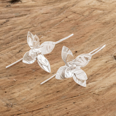 Pendientes colgantes de plata de ley - Aretes colgantes florales de plata esterlina hechos a mano en Costa Rica