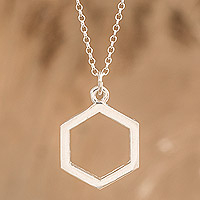 Sterling silver pendant necklace, 'Hexagon'