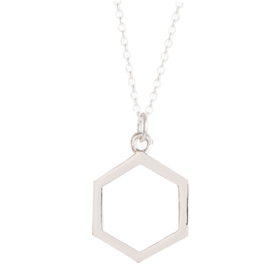 Sterling silver pendant necklace, 'Hexagon' - Sterling Silver Hexagon Pendant Necklace from Costa Rica