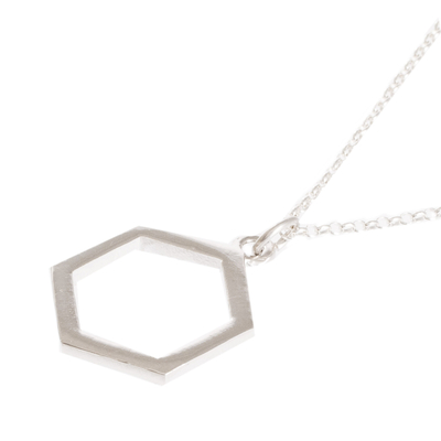 Sterling silver pendant necklace, 'Hexagon' - Sterling Silver Hexagon Pendant Necklace from Costa Rica