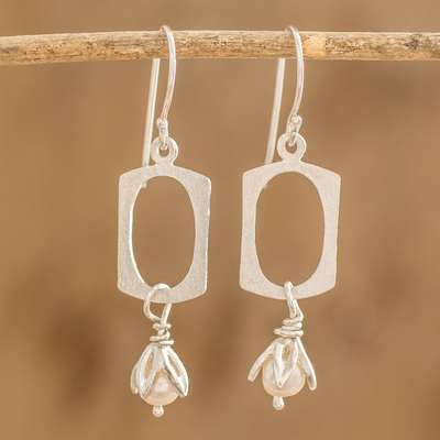 Aretes colgantes de perlas cultivadas - Pendientes colgantes de plata de ley 925 y perlas cultivadas