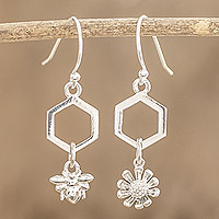 Sterling silver dangle earrings, 'Honeycomb Flower'