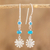 Sterling silver beaded dangle earrings, 'Turquoise Daisies' - Crystal Beaded Sterling Silver Floral Dangle Earrings (image 2) thumbail