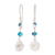 Sterling silver beaded dangle earrings, 'Turquoise Daisies' - Crystal Beaded Sterling Silver Floral Dangle Earrings thumbail