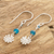 Sterling silver beaded dangle earrings, 'Turquoise Daisies' - Crystal Beaded Sterling Silver Floral Dangle Earrings (image 2b) thumbail
