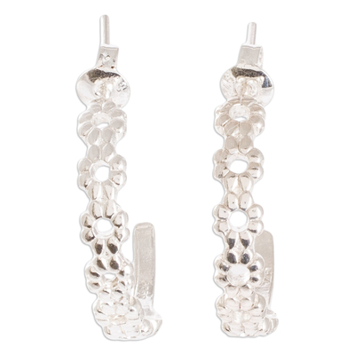 Sterling silver half-hoop earrings, 'Abundant Flowers' - Handmade Sterling Silver Half-Hoop Earrings from Costa Rica