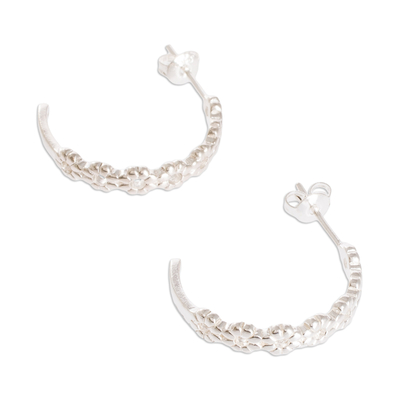 Sterling silver half-hoop earrings, 'Abundant Flowers' - Handmade Sterling Silver Half-Hoop Earrings from Costa Rica