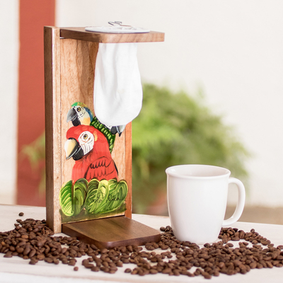 Puesto de café de goteo de una sola porción de madera - Puesto de café monodosis con motivo de pájaro