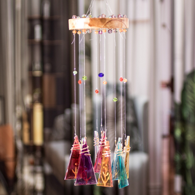 Recycled glass windchime, 'Multicolor Fantasy' - Multicolored Windchime Handcrafted with Recycled Glass