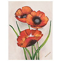 'Red Poppies' - Original Floral Acrylic Painting