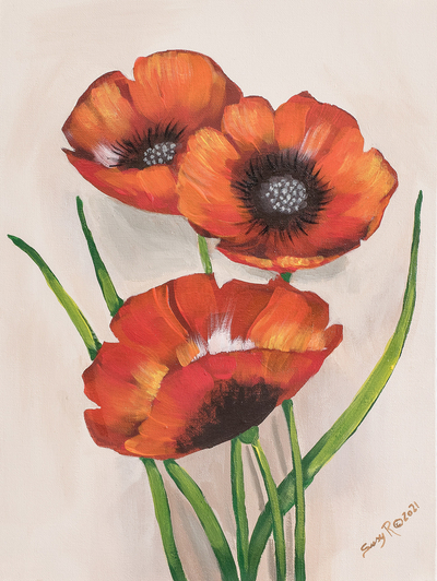 'Red Poppies' - Original Floral Acrylic Painting