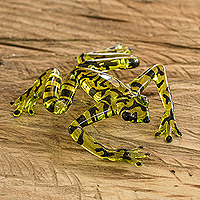 Figura de vidrio artístico, 'Bumblebee Frog' - Figura de rana dardo de cabeza amarilla hecha a mano de Costa Rica