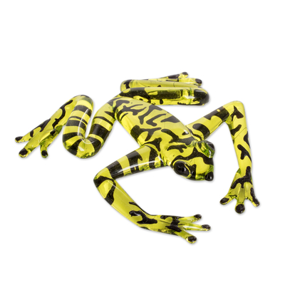 Art glass figurine, 'Bumblebee Frog' - Handcrafted Yellow-Headed Dart Frog Figurine from Costa Rica
