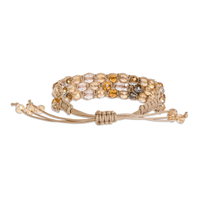 Makramee-Kristallarmband mit Perlen, 'Boho Sand' - Handgeknüpftes Makramee-Armband mit Kristallperlen