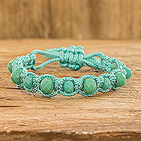 Beaded macrame bracelet, 'Boho Sea Crystals' - Macrame Hand-Knotted Bracelet with Crystal Beads