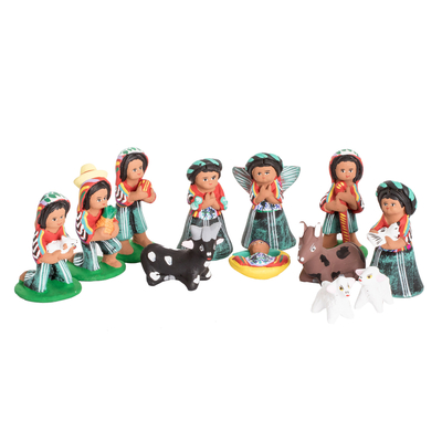 Ceramic nativity scene, 'Christmas in Santa Catalina' (12 pieces) - Traditional Guatemalan Ceramic Nativity Scene (12 Pieces)