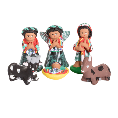 Ceramic nativity scene, 'Christmas in Santa Catalina' (12 pieces) - Traditional Guatemalan Ceramic Nativity Scene (12 Pieces)