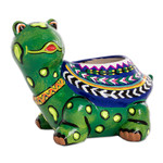 Small ceramic flower pot, 'Mountain Turtle' - Hand-Painted Small Turtle Ceramic Flower Pot from Guatemala
