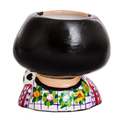 Mini macetero de cerámica. - Mini Maceta de Cerámica con Forma de Mujer Pintada a Mano Guatemalteca