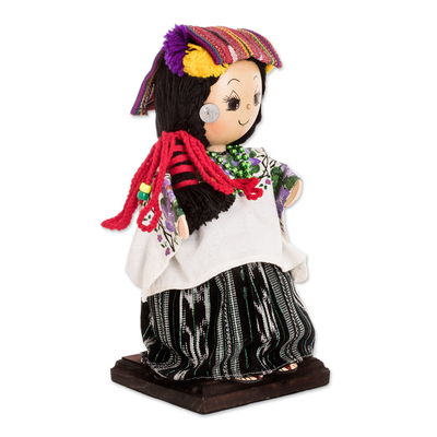 Wood decorative doll, 'Traditional Coban' - Guatemalan Decorative Doll Handcrafted from Wood and Cotton