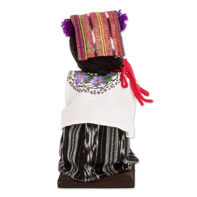 Wood decorative doll, 'Traditional Coban' - Guatemalan Decorative Doll Handcrafted from Wood and Cotton