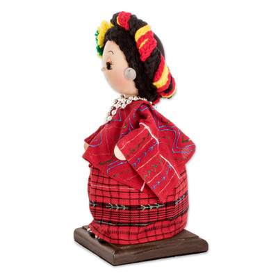 Wood decorative doll, 'Tamahú Tradition' - Decorative Doll Handcrafted with Pine Wood and 100% Cotton