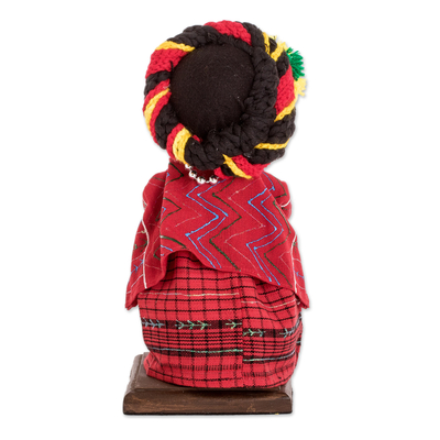 Wood decorative doll, 'Tamahú Tradition' - Decorative Doll Handcrafted with Pine Wood and 100% Cotton