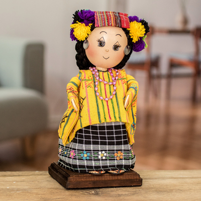 Wood decorative doll, 'San Juan Tradition' - Decorative Doll Handcrafted with Pine Wood and 100% Cotton