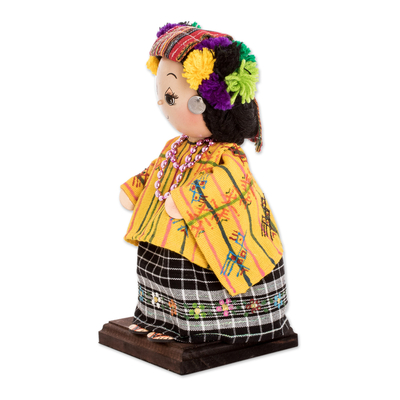 Wood decorative doll, 'San Juan Tradition' - Decorative Doll Handcrafted with Pine Wood and 100% Cotton