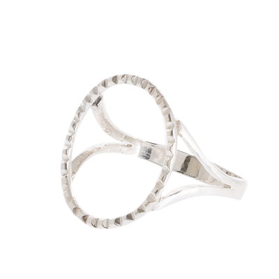 Sterling silver cocktail ring, 'Textured Hoop' - Hoop-shaped Sterling Silver Cocktail Ring Made in Guatemala