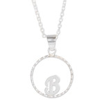 Sterling silver pendant necklace, 'Circled B' - Initial Pendant Necklace Made with 925 Sterling Silver