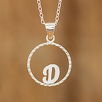Collar con colgante de plata de ley, 'Circled D' - Collar con colgante inicial hecho con plata de ley 925