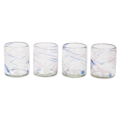Handblown glass tumblers, 'Cirrus' (set of 4) - Artisan Crafted Blown Glass Tumblers (Set of 4)