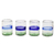 Handblown juice glasses, 'Pacifico' (set of 4) - Artisan Crafted Juice Glasses with Blue Stripe